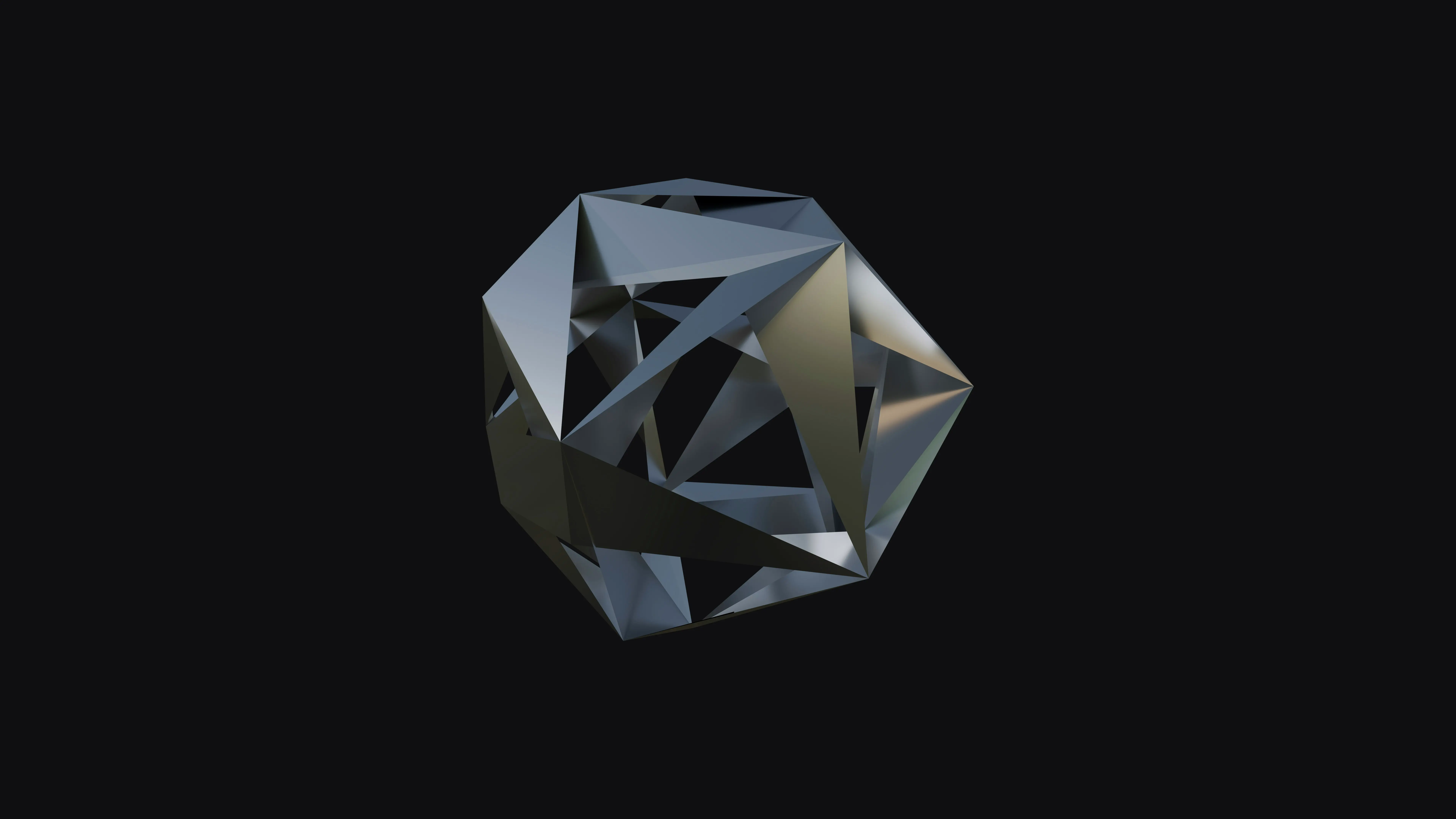 Geometric crystal refracting light into rainbow prisms. Metallic surfaces catching and scattering colored light beams