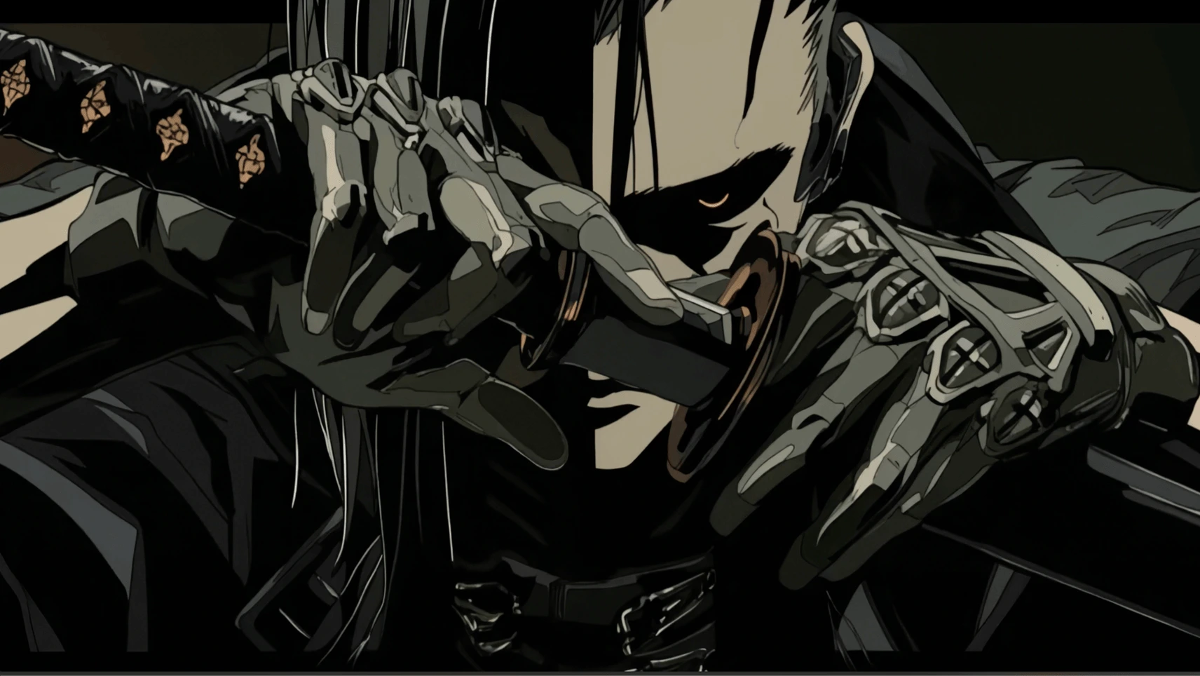 A man slowly draws his sword